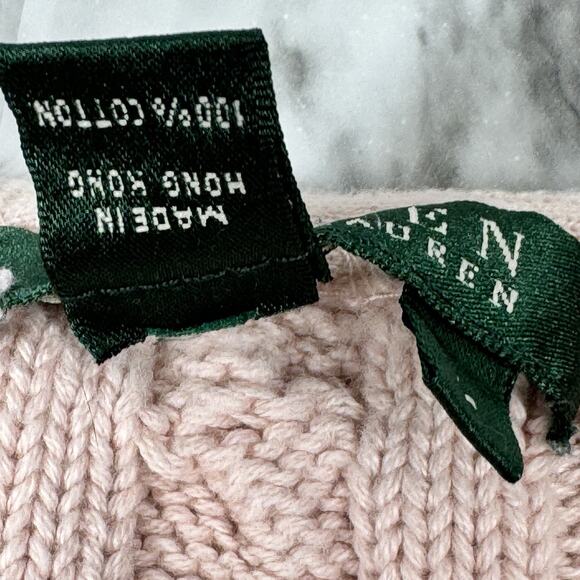 VTG Lauren Ralph Lauren Pink 100% Cotton Cable Knit Sweater Large Hong Kong - Picture 4 of 7